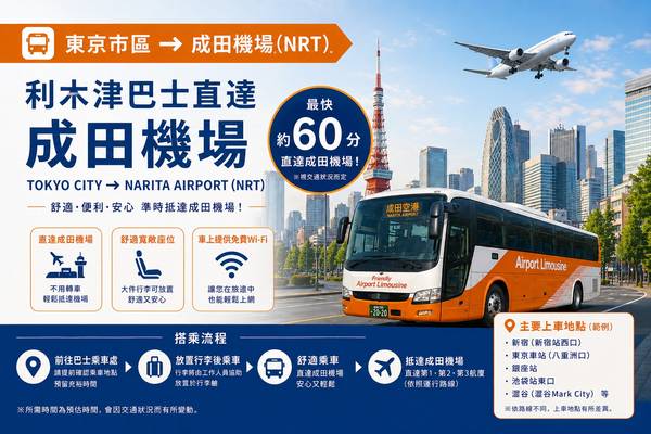 【日本】東京｜利木津巴士｜東京市區至成田機場（NRT）｜單程車票
